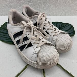 Adidas Black White Superstar Lace Up Ortholite Insole Logo Youth Sneaker Shoes